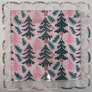 Cute Pink Christmas Acrylic Scalloped Tray with Magnetic Mat - Customizable for